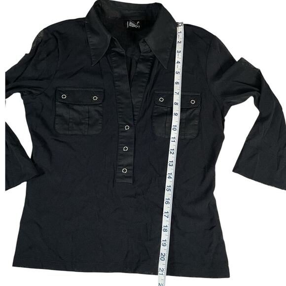 INC Sheer 3/4 Sleeve V-Neck 3/4 Button Black Stretch Colored Large Work Wear - Picture 7 of 9